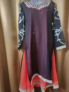 Beautiful Black And Red Double Layer Kurti