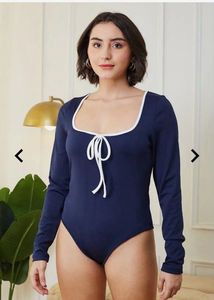 Shein Full sleeve neck tie leotard top