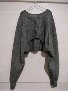 Grey Cropped Knit Sweater