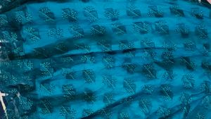 Teal Embroidered Blouse And Skirt Stich able