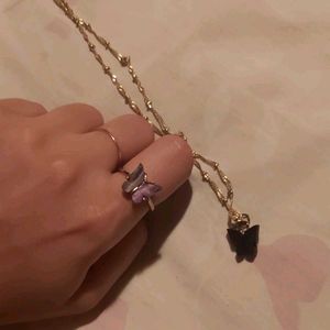 Necklace and Ring Combo Black Buttery Gold