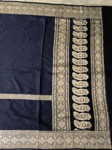 Elegant Navy Blue Banarasi Silk Saree