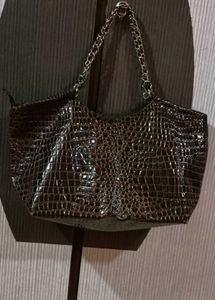 Faux Crocodile Chain Strap Tote