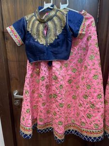 Firozi And Pink Lehenga Set