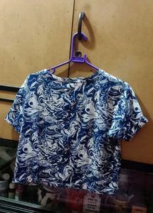 Blue &amp; White Print Top
