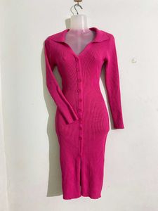 Women Pink Ribbed Midi Dress
