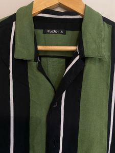Mens Olive And Black Stripes Shirt