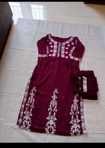 Maroon Embroidered Kurta Set with Duppta