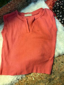 Coral Ribbed Top
