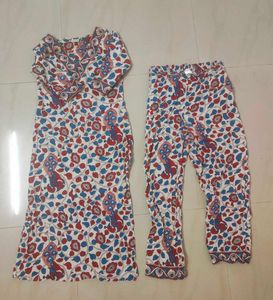 Ananya floral beige kurta set( top&amp; pant c