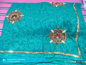 Teal Embellished Saree