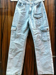 Light Wash Denim Cargo Pants