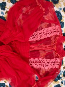 Red Sheer Sleeve Dress