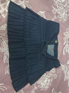 Denim Pleated Mini Skirt