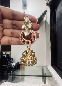 Gold Tone Jhumkawith Chand Bali Earrings