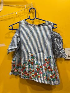Striped Floral Embroidered Top