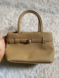 Tan Structured Top Handle Bag