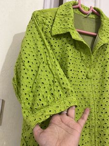 Schiffli Neon Green Beautiful A Line Dress