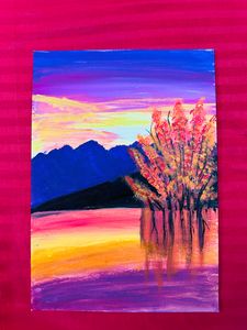 Hand Draw Acrylic Colour Mountain Wall Hanging A4