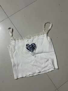 Blue Heart White Top