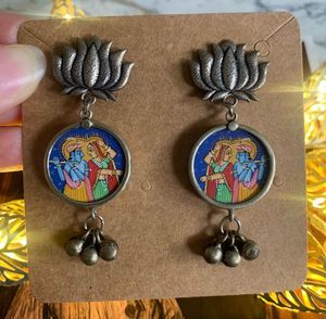 Radha Krishna Lotus Drop Earrings