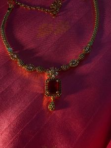 Elegant Gold-Tone &amp; Ruby Necklace
