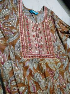 Elegant Brown Floral Print Kurta sets