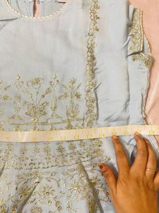 Beautiful Sky Blue Anarkali Style 3 Piece Suit