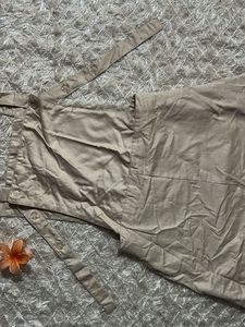 Beige Tie Waist Apron Dress