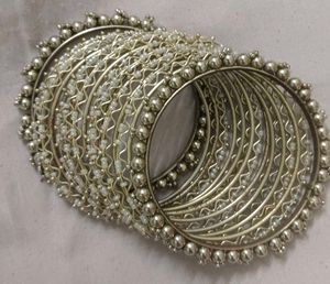 Silver Beaded Bangle Set