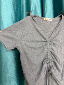 Gray Drawstring Top