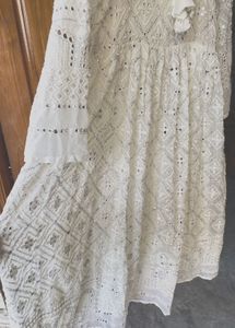 🦢 ✨Mirror Work White Anarkali Kurta With Dupatta