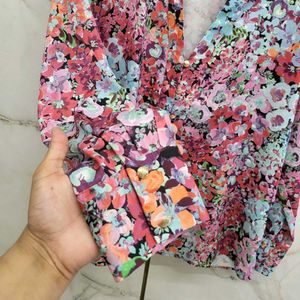 Zara Floral Button Down Shirt