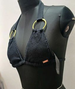 Black Ring Detail Bikini Top