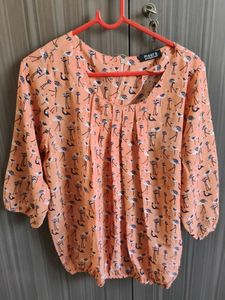 Peach Flamingo Print Top