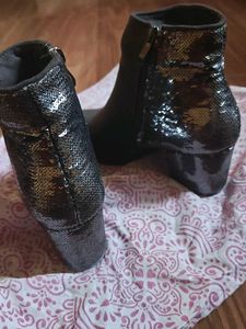 Ajio Stylish Ankle Boots with Sequin Detail