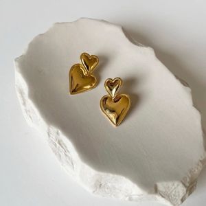 Gold Heart Drop Earrings Anti-tarnish