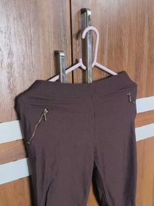 Brown Leggings with Zipper Detail