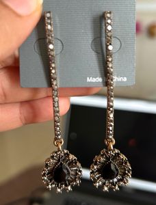 Elegant Black Stone Drop Earrings