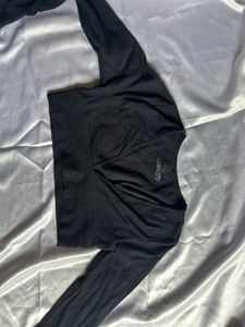 Black fitted deep neck Top