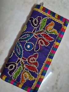 Embroidered Patchwork Pouch
