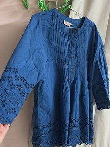 Blue Embroidered Tunic Top