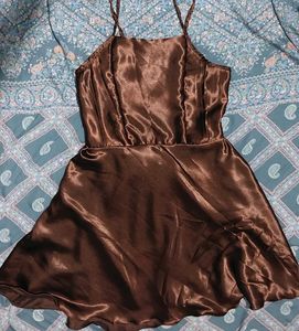 Satin Frock Cofee Brown