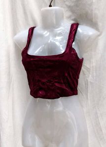 I. Burgundy Velvet Crop Top