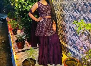 Women Net Sheer Kurta With Sharara And Dupatta