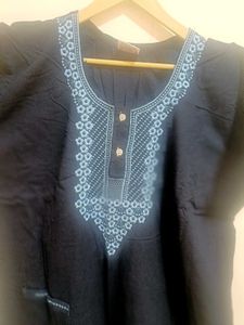 Navy Blue Embroidered Nighty