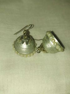 Silver Jhumka Quilling Earrings with Pearls