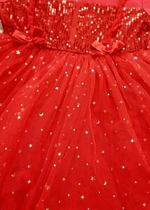 Firstcry Brand Red Sequin &amp; Star Tulle Frock/Dres