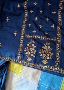 Elegant Blue &amp; Gold Embroidered 3 piece