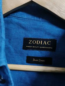 Zodiac Men Blue Pure Linen Shirt